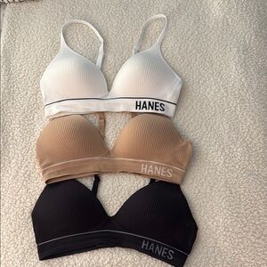 Hanes Women's Ribbed Bralette Set - White, Tan, Black